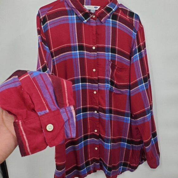 Old Navy The Classic Shirt Plaid Long Sleeve Knit Button Down Womens XL Multi - Picture 4 of 11